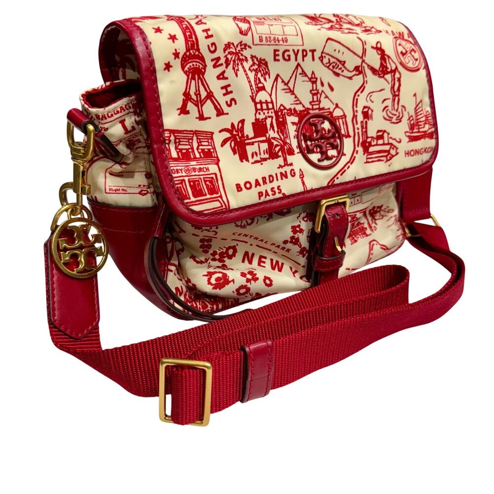 Rare Tory Burch Perry Nylon Printed Crossbody red Limited edition travels